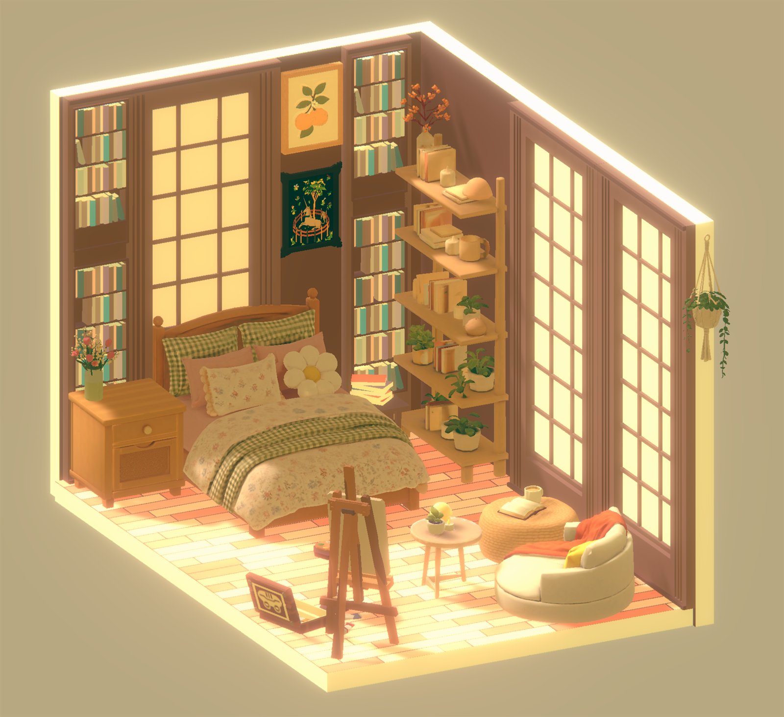 Warm Library Suite shown in orthographic overview mode