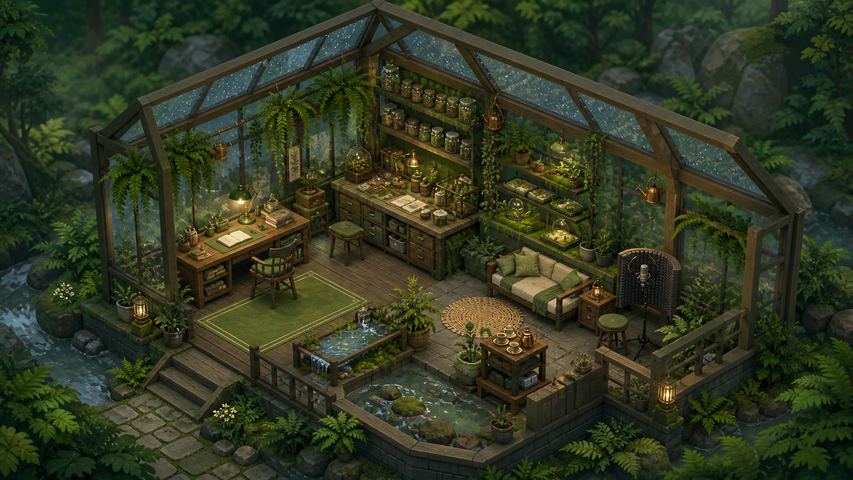 Forest Hideaway: 03 / Moss greenhouse studio