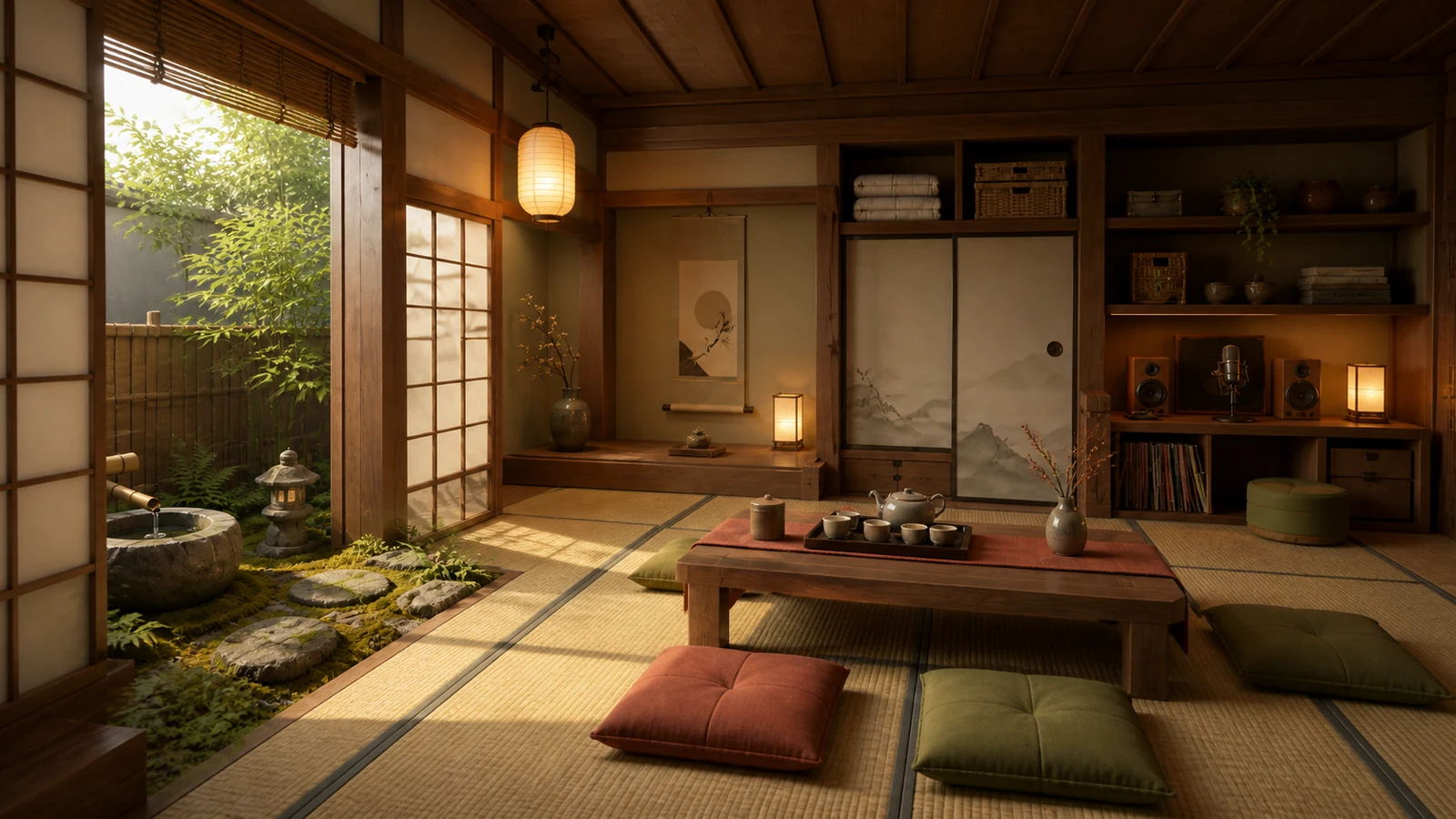 Japanese Quiet House from a perspective camera